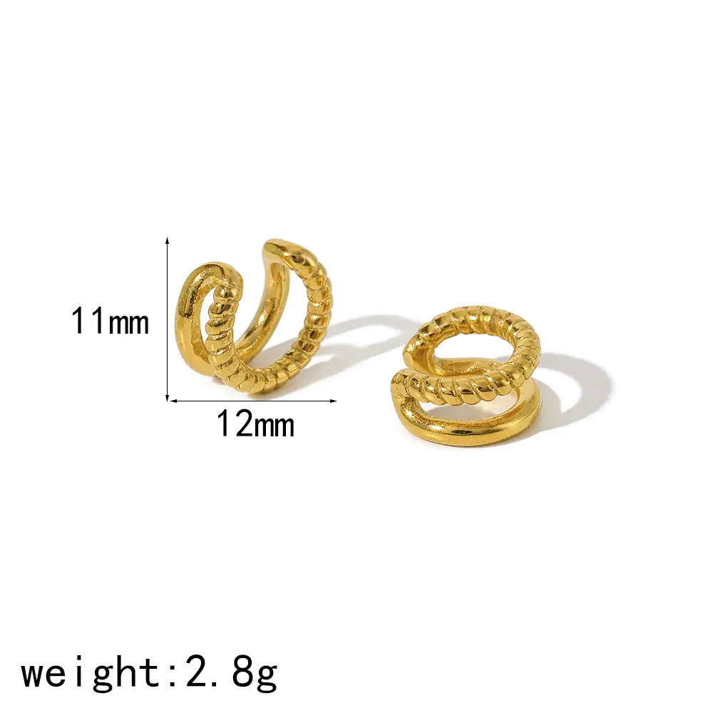 1 par de pendientes de clip de acero inoxidable chapados en oro de 18 quilates con forma de C tejida de estilo casual simple para mujer para decorar el uso diario h5 Imagen2